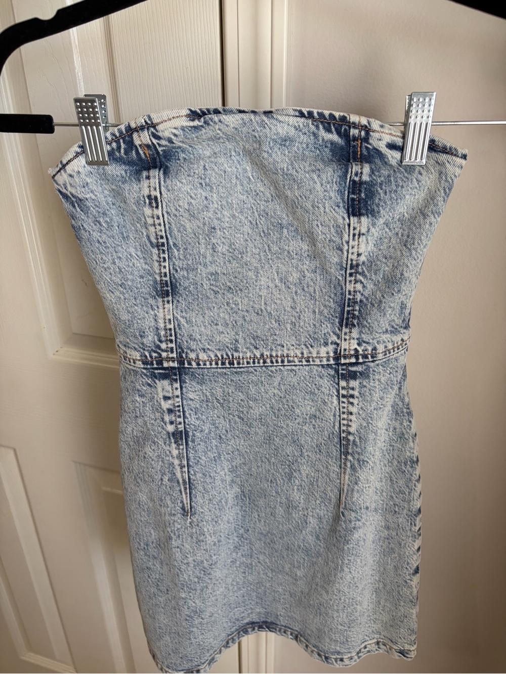 Zara Light Wash Denim Strapless Mini Dress